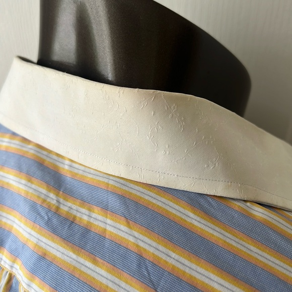 #56. Robert Graham Blue & Yellow Striped Dress Shirt • 16 1/2 - Picture 16 of 16